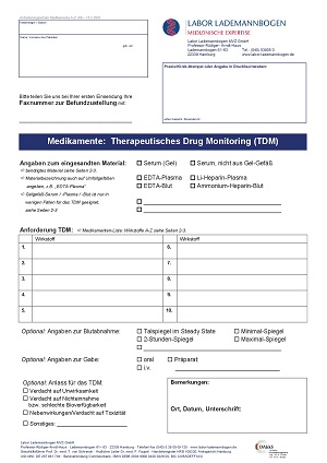 Anforderungsformular Medikamente: Therapeutisches Drug Monitoring (TDM)