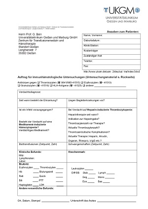 Begleitformular AK gegen Granulozyten-Membran