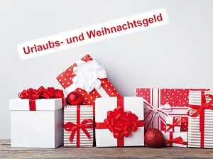 mehrere rot-weiß verpackte Geschenke