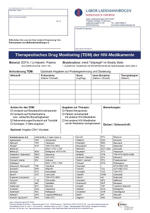 Anforderungsformular HIV-/Hepatitis-Medikamente: Therapeutisches Drug Monitoring (TDM)