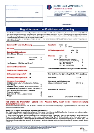 Begleitformular Ersttrimesterscreening