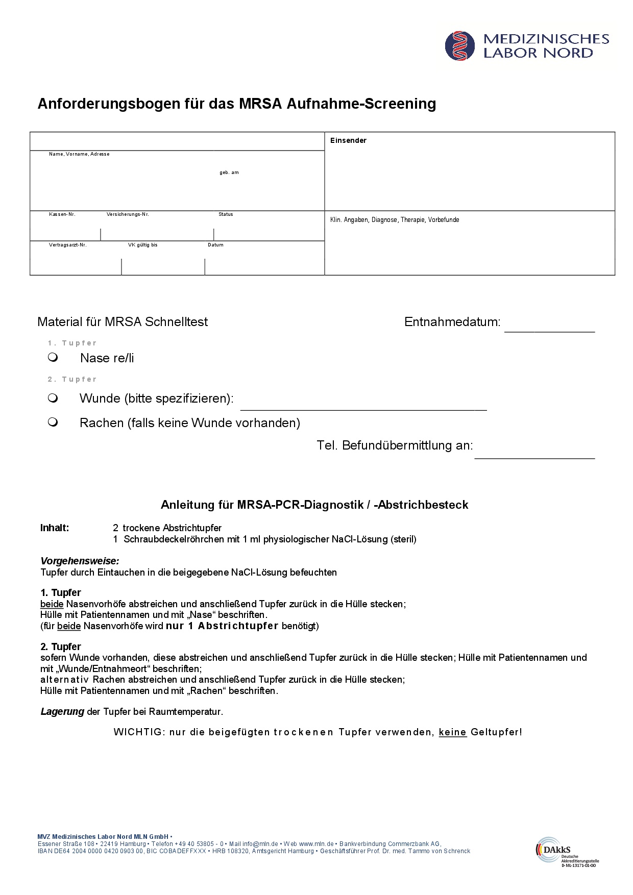 Begleitformular MRSA-Screening
